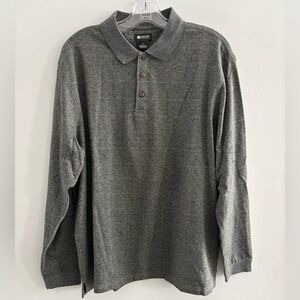 Haggar Men Green Long Sleeve Pullover Buttons Collar Business Casual Classic L